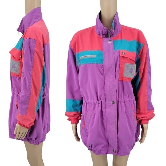 Ssp Segrets 80s Vintage Colorblock Ski Style Jacket Purple Pink Teal Medium - Picture 1 of 12